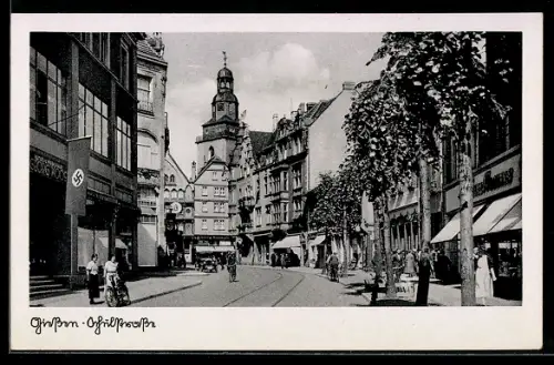 AK Giessen, Schulstrasse mit Geschäften, 