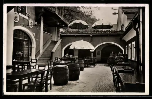 AK Berchtesgaden, Garten des Gasthaus Bräustübl