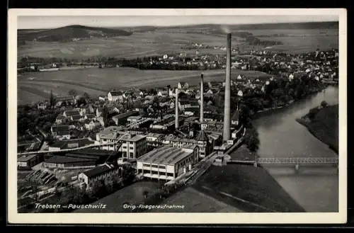 AK Trebsen-Pauschwitz, Teilansicht mit Fabrik, Fliegeraufnahme