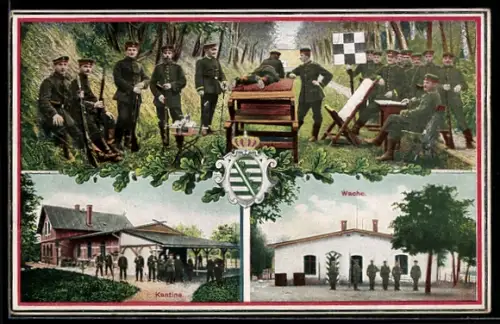 AK Bienitz, Militär-Schiessstand, Kantine und Wache mit Soldaten in Uniform