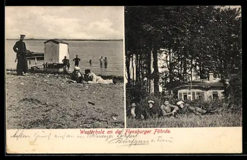 AK Westerholz, Flensburger Föhrde, Strandpartie, Junge Leute auf Wiese