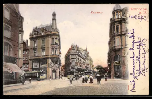 AK Heilbronn a. N., Kaiserstrasse mit Geschäften und Strassenbahn