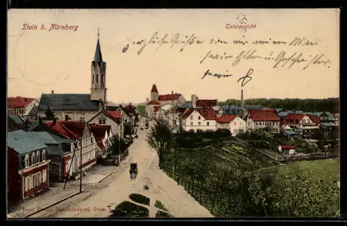 AK Stein b. Nürnberg, Totalansicht mit Kirche und Strassenpartie
