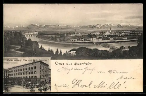 AK Rosenheim, Totalansicht, Hotel König Otto von Griechenland