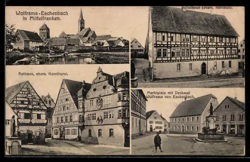 AK Eschenbach i. Mittelfranken, Schulhaus, Rathaus und Marktplatz