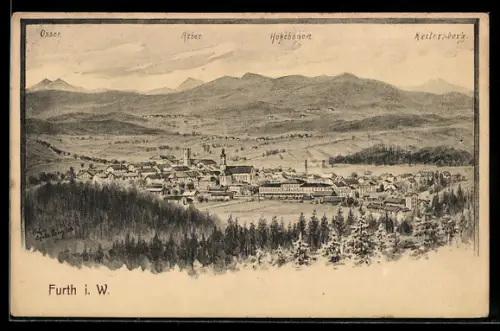 AK Furth i. W., Ortsansicht mit Bergpanorama