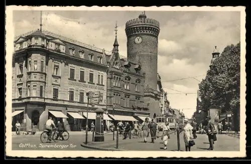 AK Cottbus, Spremberger Tor, Commerz- und Privatbank, Strassenbahn 32