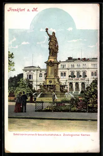 AK Frankfurt-Ostend, Schützenbrunnen, Gesellschaftshaus, Zoologischer Garten