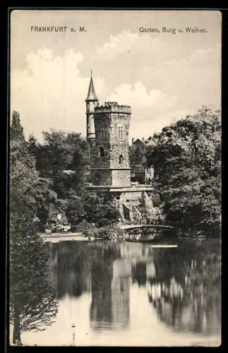 AK Frankfurt a. M., Zoologischer Garten, Burg und Weiher
