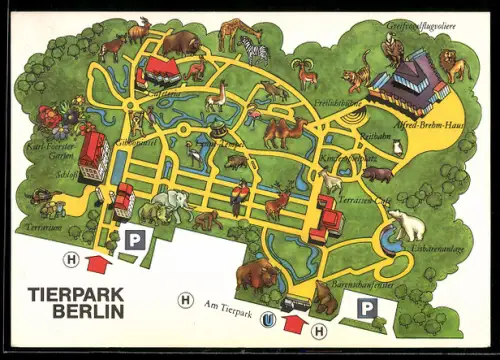 Künstler-AK Berlin, Tierpark, Übersichtsplan