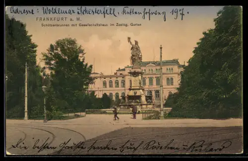 AK Frankfurt a. M., Zoologischer Garten, Gesellschaftshaus, Schützenbrunnen