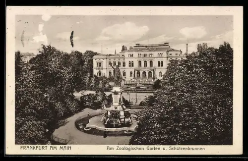 AK Frankfurt a. M., Am Zoologischer Garten u. Schützenbrunnen