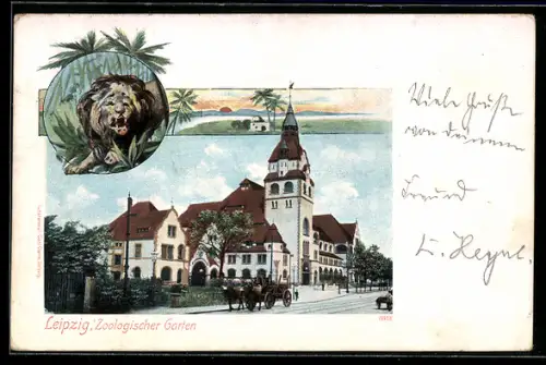 AK Leipzig, Zoologischer Garten, Ansicht v. d. Strasse, Löwe