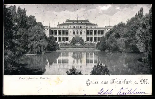 AK Frankfurt a. M., Zoologischer Garten, Grosser Weiher u. Gesellschaftshaus