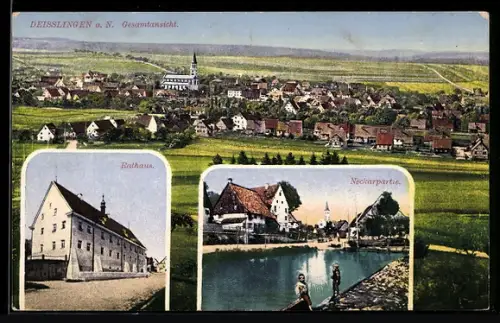 AK Deisslingen a. N., Gesamtansicht, Rathaus, Neckarpartie