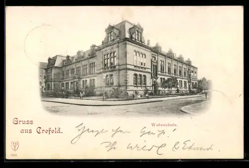 AK Crefeld, Webeschule mit Strasse