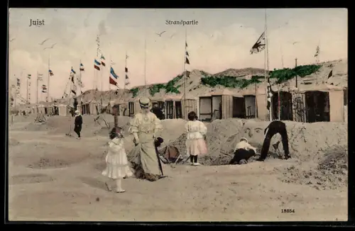AK Juist, Strandpartie, Burgenbau, Strandzelte