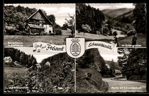 AK Freiamt im Schwarzwald, Bauernhaus im Brettental, Busengraben, Brettenbach, Partie am Schweizerbach