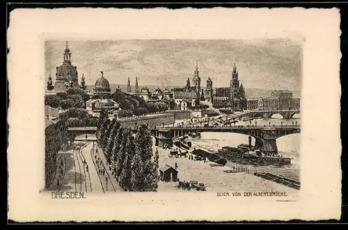 Künstler-AK Dresden, Stadtansicht von der Albertbrücke