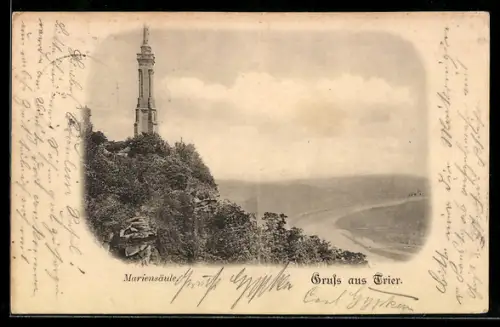 AK Trier, Marienstäule, Aussicht auf das Moseltal