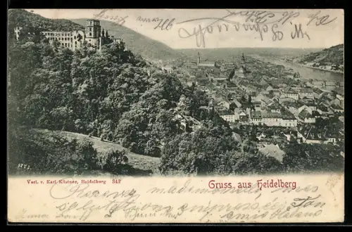 AK Heidelberg, Schloss und Altstadt mit Neckar