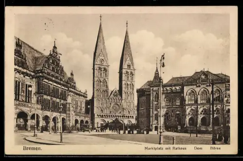 AK Bremen, Marktplatz mit Rathaus, Dom, Börse
