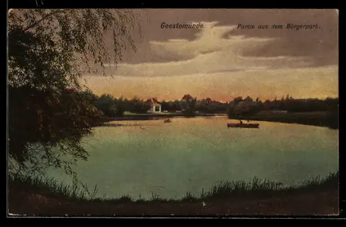 AK Geestemünde, Partie aus dem Bürgerpark, Teich