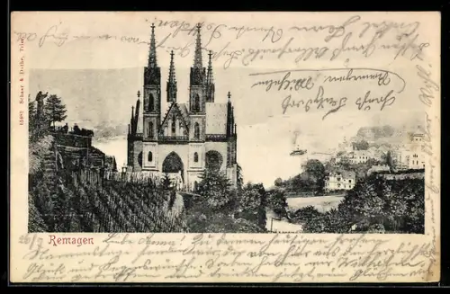 AK Remagen, Kirche am Rheinufer