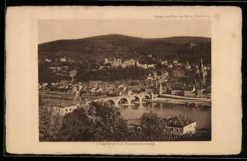 AK Heidelberg, Gesamtansicht vom Philosophenweg, Schloss, Alte Brücke