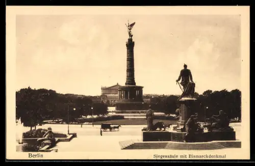 AK Berlin-Tiergarten, Siegessäule, Bismarckdenkmal