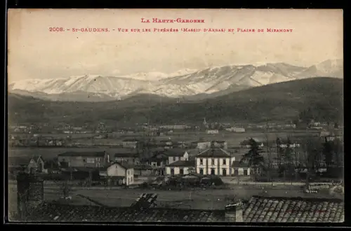 AK St-Gaudens /Haute-Garonne, Vue sur les Pyrénées, Massif d`Arbas et Plaine de Miramont
