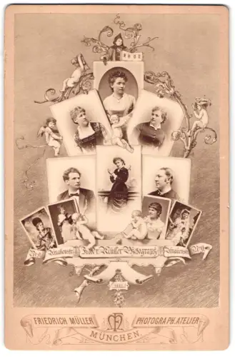 Fotografie Friedrich Müller, München, Fotomontage des Fotografen mit Schauspielern wie Ernst von Possart, Werbung