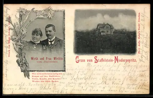 AK Dresden-Niederpoyritz, Gasthaus Staffelstein, Wirt und Frau Wirtin