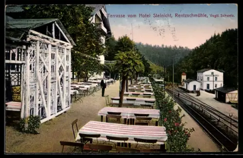 AK Rentzschmühle /Vogtl. Schweiz, Terrasse vom Hotel Steinicht