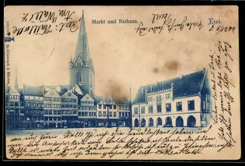 AK Kiel, Markt mit Rathaus und Kirche