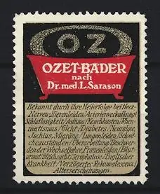 Reklamemarke OZET-Bäder nach Dr. med. L. Sarason, rotes Badebecken