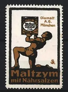 Reklamemarke München, Diamalt A. G., Maltzym mit Nährsalzen, starker Mann