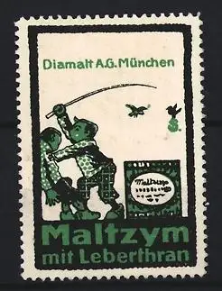 Reklamemarke München, Diamalt A.G., Maltzym mit Leberthran, spielende Kinder