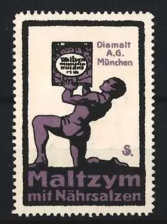 Reklamemarke München, Diamalt A. G., Maltzym mit Nährsalzen, kräftiger Mann