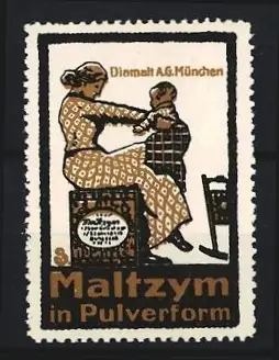 Reklamemarke München, Diamalt A. G., Maltzym in Pulverform, Frau mit Kind
