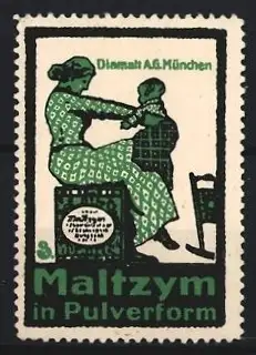 Reklamemarke München, Maltzym in Pulverform, Frau und Kind