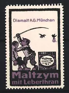 Reklamemarke München, Diamalt A. G., Maltzym mit Lebertran, spielende Kinder