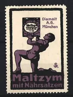 Reklamemarke München, Diamalt A. G., Maltzym mit Nährsalzen, kräftiger Mann