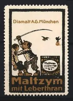 Reklamemarke München, Diamalt A. G., Maltzym mit Leberthran, Kinder beim Spiel