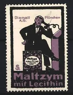 Reklamemarke München, Maltzym mit Lecithin, Diamalt A. G., Mann mit Telefon