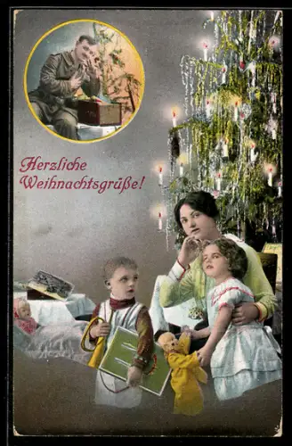 AK Mutter mit ihren Kindern und einer Puppe