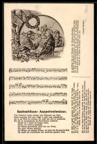 AK Liedtext und Musiknoten Sachsehäuser Aeppelweiwalzer