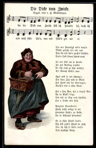 Lied-AK Hilmar Mückenberger: Die Dicke vun Zwicke, Musiknoten und Liedtext