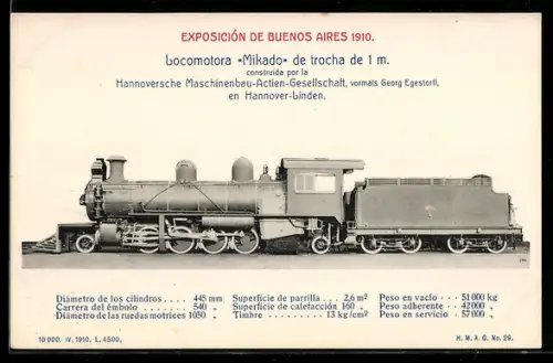AK Argentinische Lokomotive Mikado, gebaut 1910 durch die Hannoversche Maschinenbau-Actien-Gesellschaft