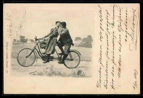 AK Tandem-Fahrrad mit Paar bei einer Ausfahrt